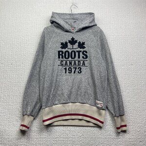 Roots Canada Cabin 1973 Grey Hoodie Sweater Pullover Size M Cozy Cabin Winter